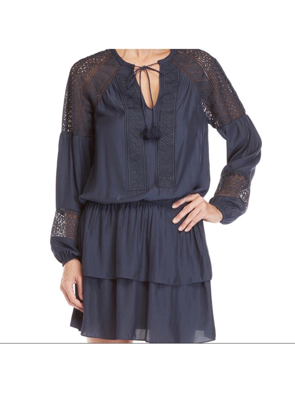 Ramy Brook Winnie Long Sleeve Eyelet Tiered Tassel Dress